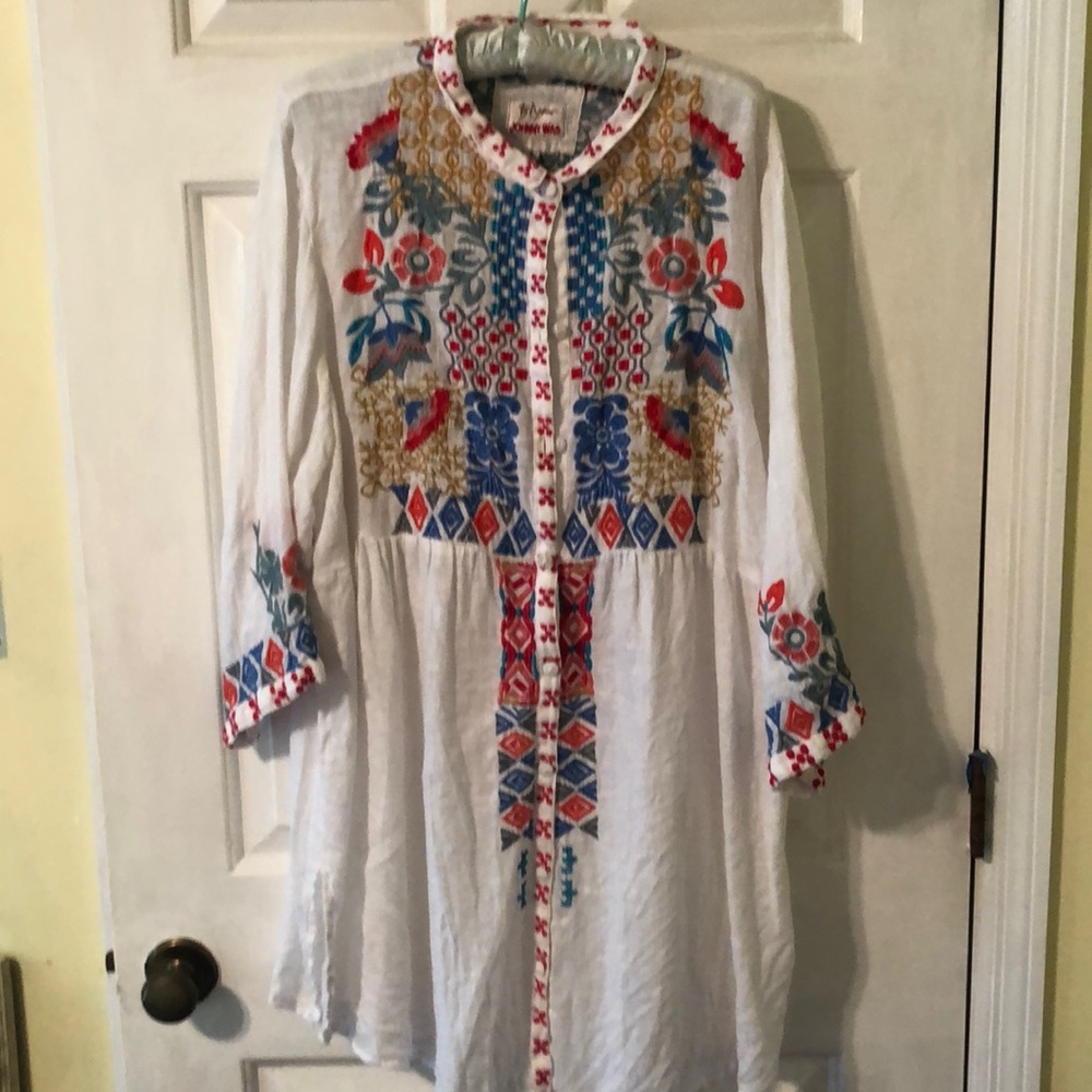 Johnny Was Biya linen tunic w/embroidery XL